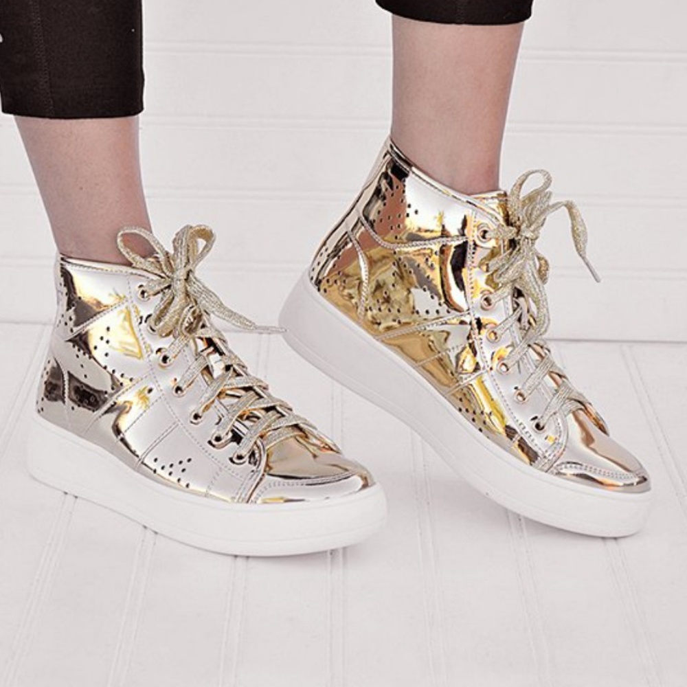 Big Star Perforated Gold Hightop Sneakers